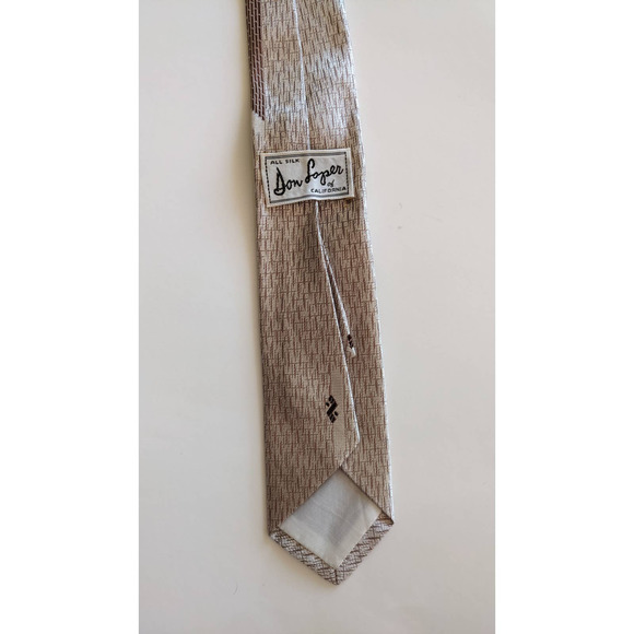 Vintage 70's Silk Skinny Tie by Don Loper California, Brown Beige Abstract Print - Picture 9 of 10